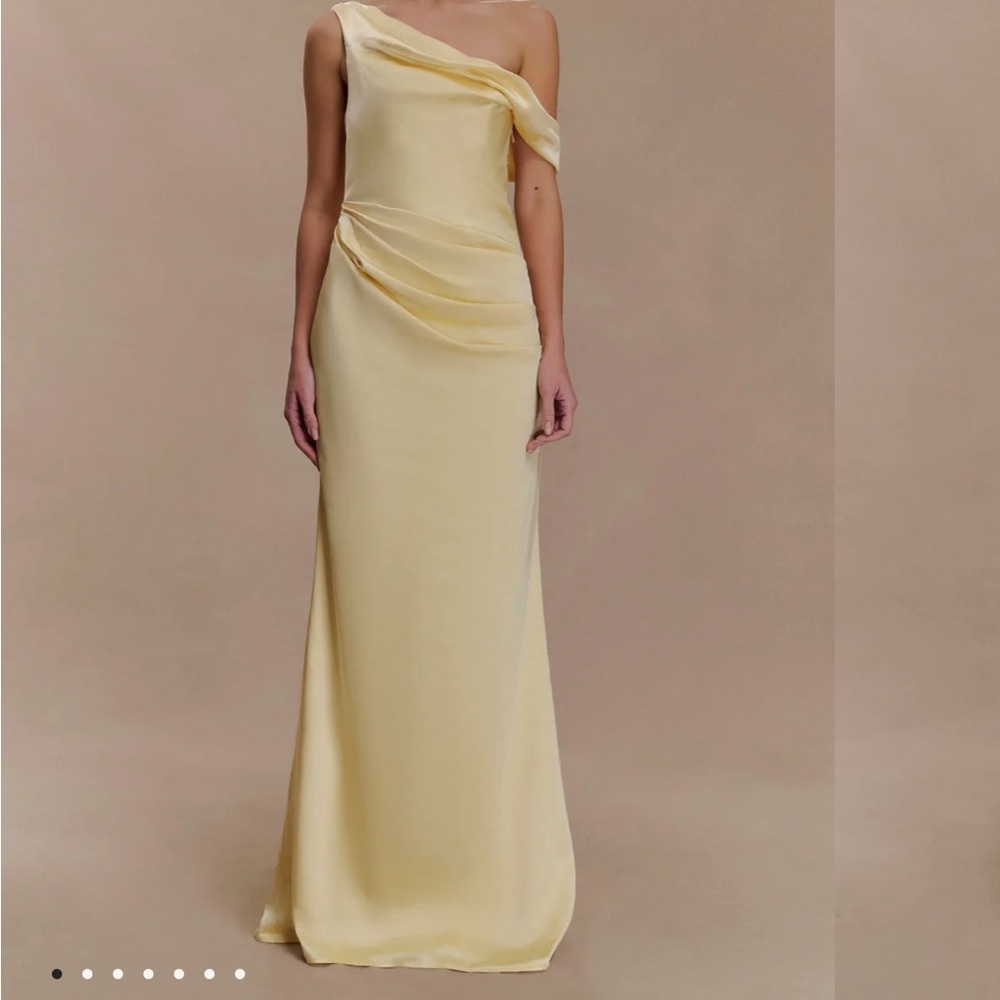 Dalia Pale Yellow Satin Cowl Neck Maxi Dress